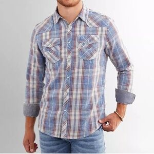 BKE Vintage standard fit men's pearl snap button-down shirt XL